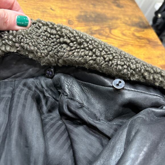 Express Size M Leather Coat Vintage Thinsulate Belted Removable Sherpa Collar - Picture 13 of 16